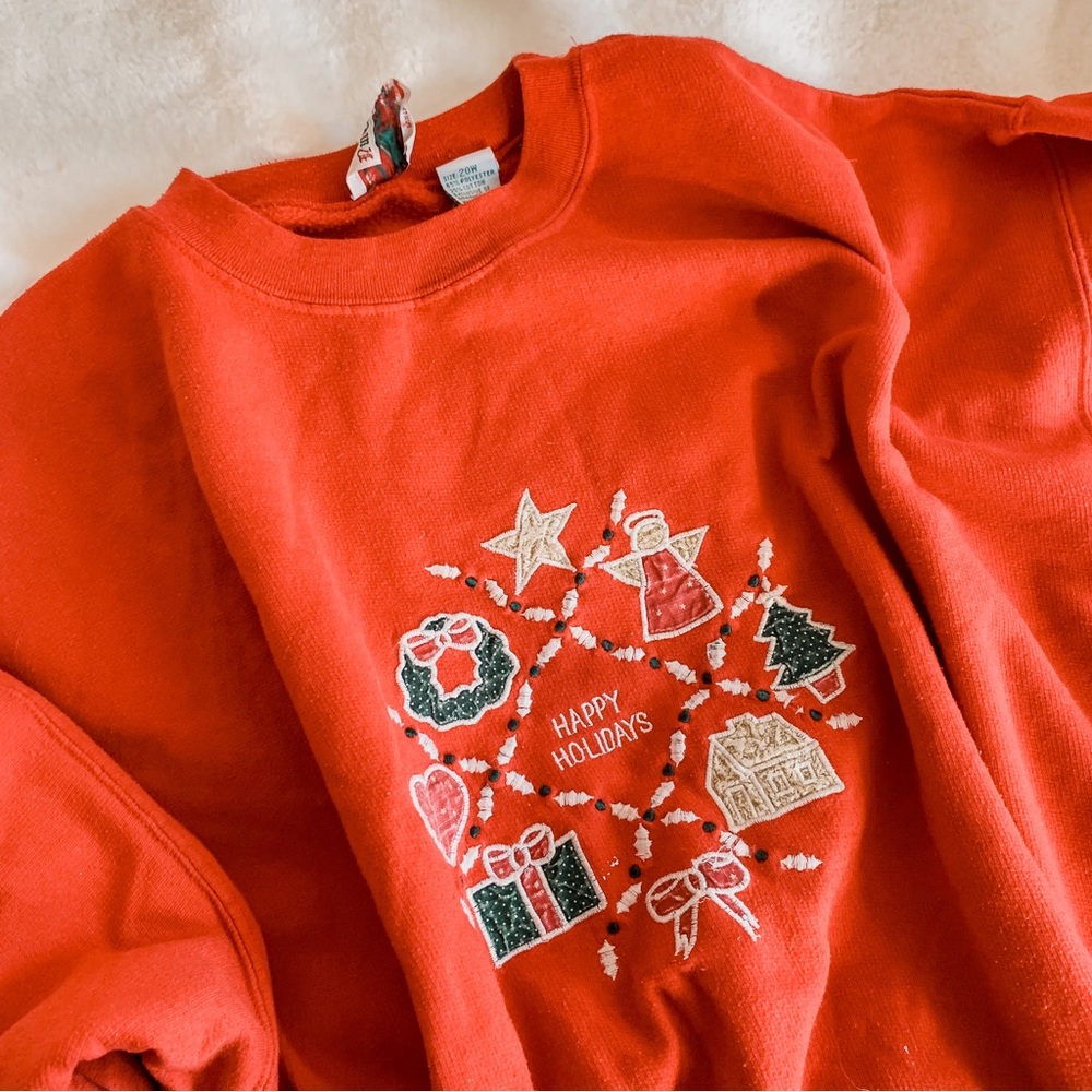 Vintage Red Crewneck Holiday Embroidered Sweater SZ 20